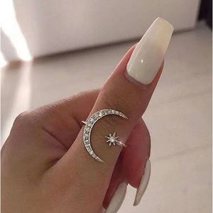 Rhinestone Star & Moon Decor Cuff Ring